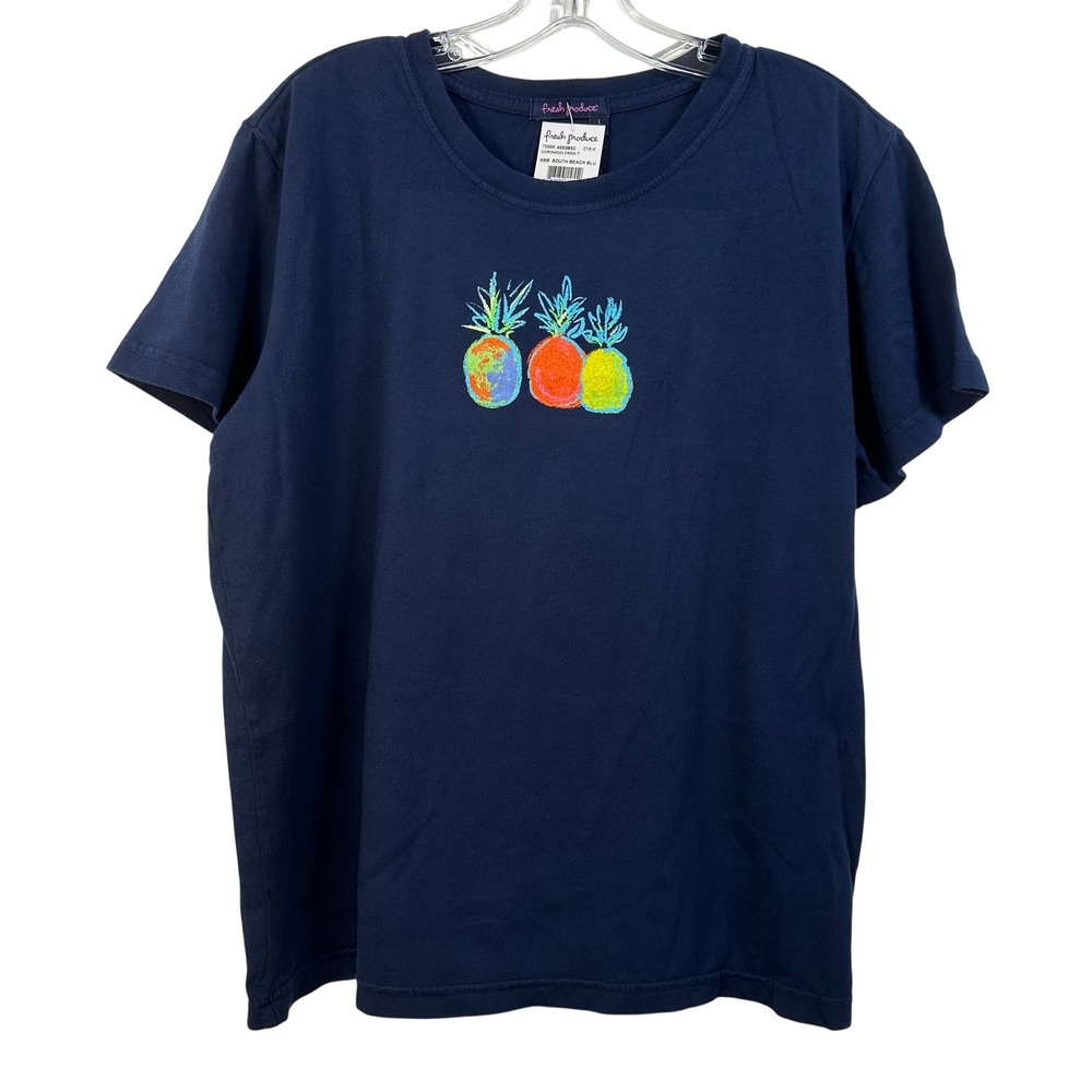 Fresh Produce Coronado Crew T Pineapple Graphic Navy Blue Cotton Tee NWT L